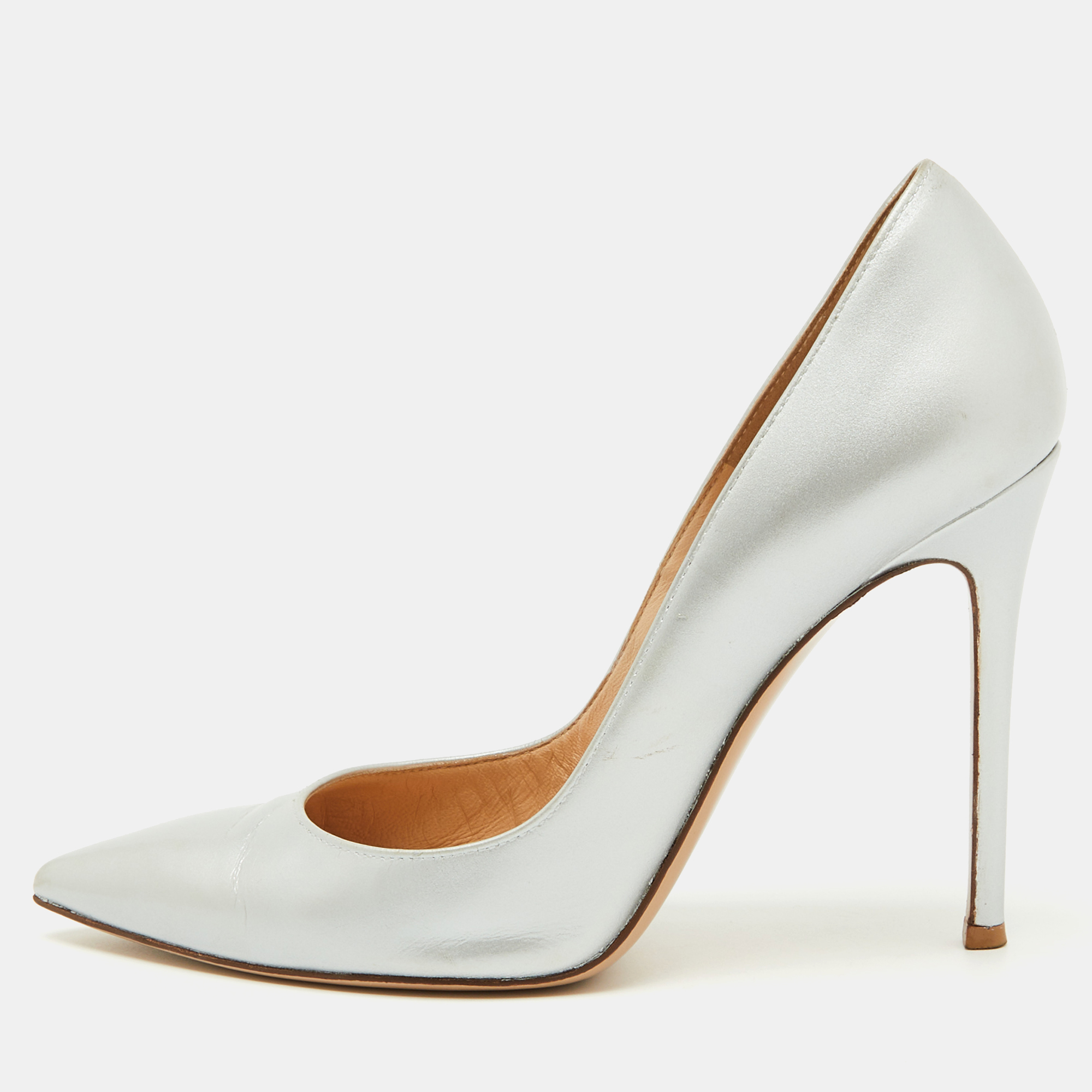 Gianvito Rossi Silver Leather Pointed Toe Pumps Size 39, Pumps - Luxury Closet catalog