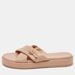 Gianvito Rossi Pink Leather alima Criss Cross Flat Slides Size 38, Sandals - Luxury Closet catalog