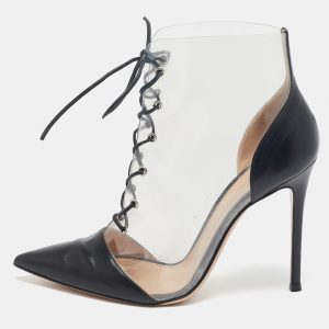 Gianvito Rossi Black/Transparent PVC and Leather Helmut Lace Up Boots Size 40, Boots - Luxury Closet catalog