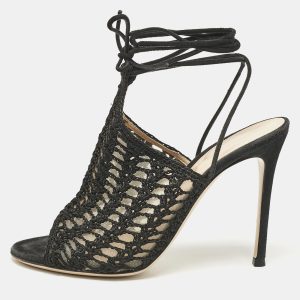 Gianvito Rossi Black Crochet and Suede Ankle Wrap Mules Size 37.5, Sandals - Luxury Closet catalog