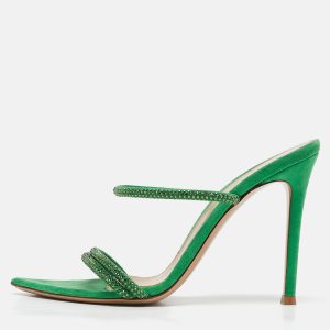 Gianvito Rossi Green Crystal Embellished Suede Cannes Sandals Size 36, Sandals - Luxury Closet catalog