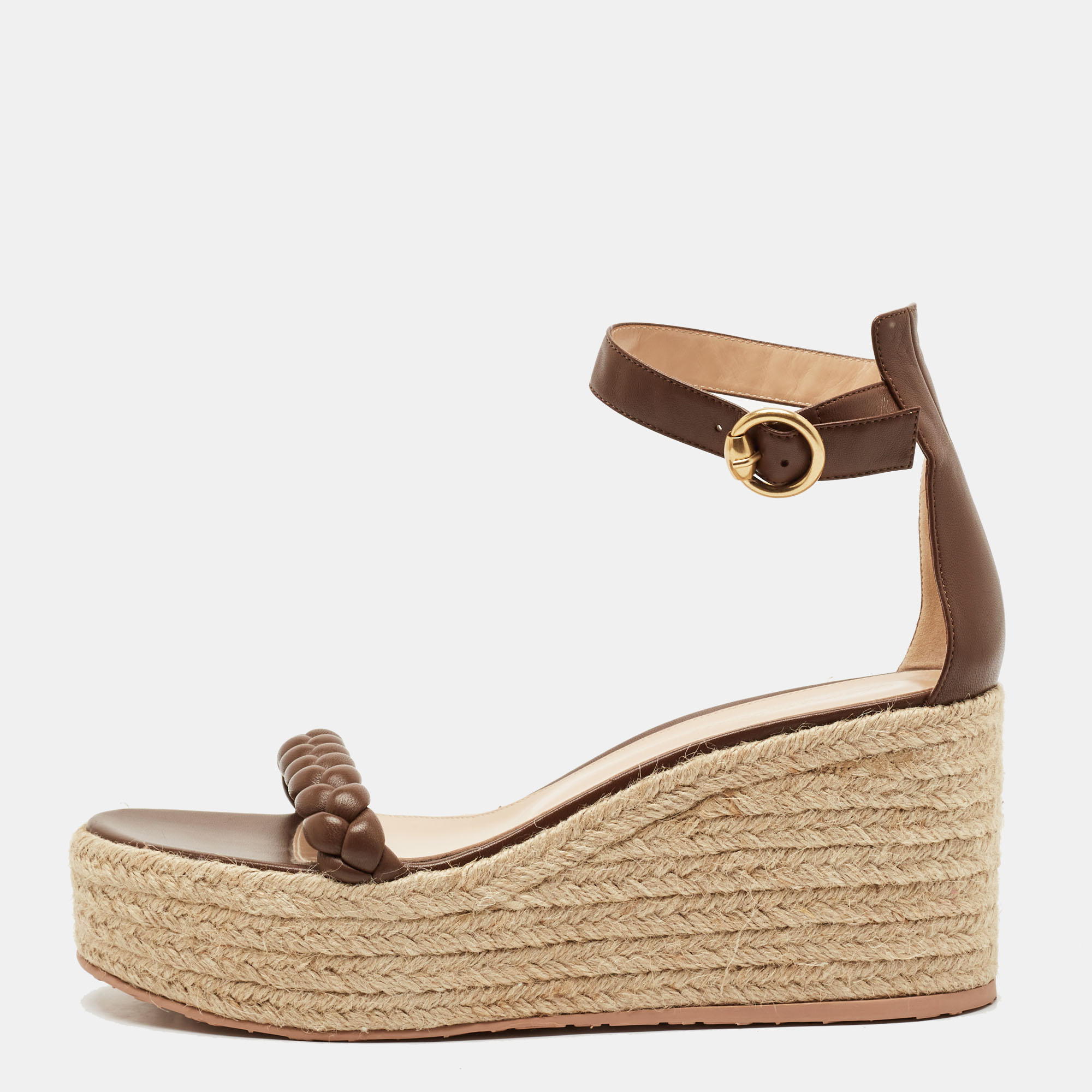 Gianvito Rossi Brown Braided Leather Merida Espadrille Wedge Sandals Size 41, Sandals - Luxury Closet catalog