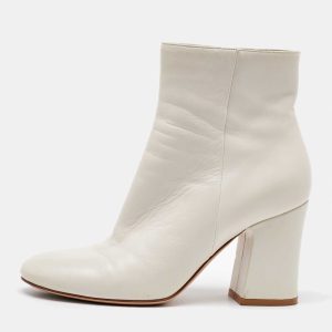 Gianvito Rossi White Leather Block Heel Ankle Length Boots Size 36.5, Boots - Luxury Closet catalog