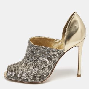 Gianvito Rossi Silver/Gold  Glitter and Leather Peep Toe Pumps Size 37, Pumps - Luxury Closet catalog