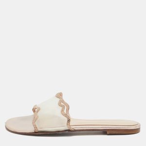 Gianvito Rossi Gold/Transparent Leather and PVC Crystal Embellished Flat Sandals Size 40, Sandals - Luxury Closet catalog
