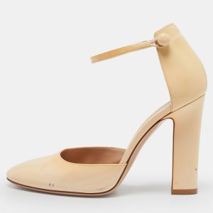 Gianvito Rossi Beige Patent Leather Ankle Strap Block Heel Pumps Size 38.5, Pumps - Luxury Closet catalog