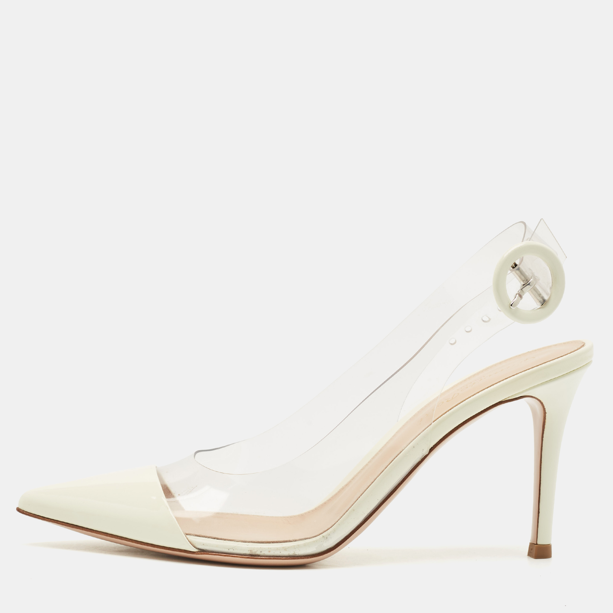 Gianvito Rossi White Patent Leather and PVC Slingback Pumps Size 36.5, Pumps - Luxury Closet catalog