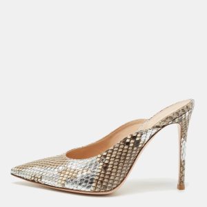 Gianvito Rossi Silver/Beige Python Heel Mules Size 39, Sandals - Luxury Closet catalog
