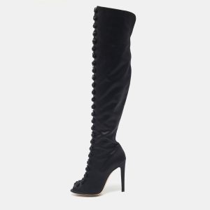 Gianvito Rossi Black Satin Button Knee Length Boots Size 37, Boots - Luxury Closet catalog