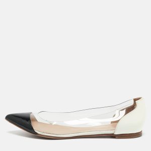 Gianvito Rossi White/Black Patent Leather and PVC Plexi Pointed Toe Ballet Flats Size 38.5, Flats - Luxury Closet catalog
