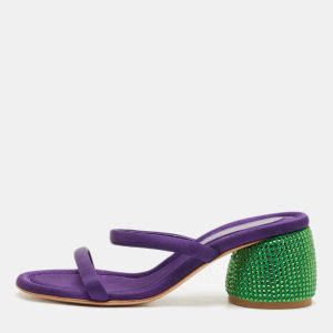 Gianvito Rossi Purple Fabric Rhinestone Embellished Heel Jolie Slide Sandals Size 37, Sandals - Luxury Closet catalog