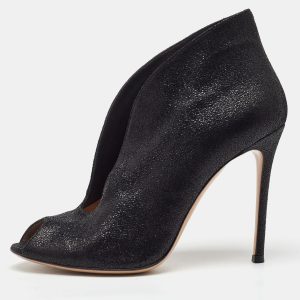 Gianvito Rossi Black Metallic Embossed Suede Vamp Peep Toe Booties Size 40, Boots - Luxury Closet catalog