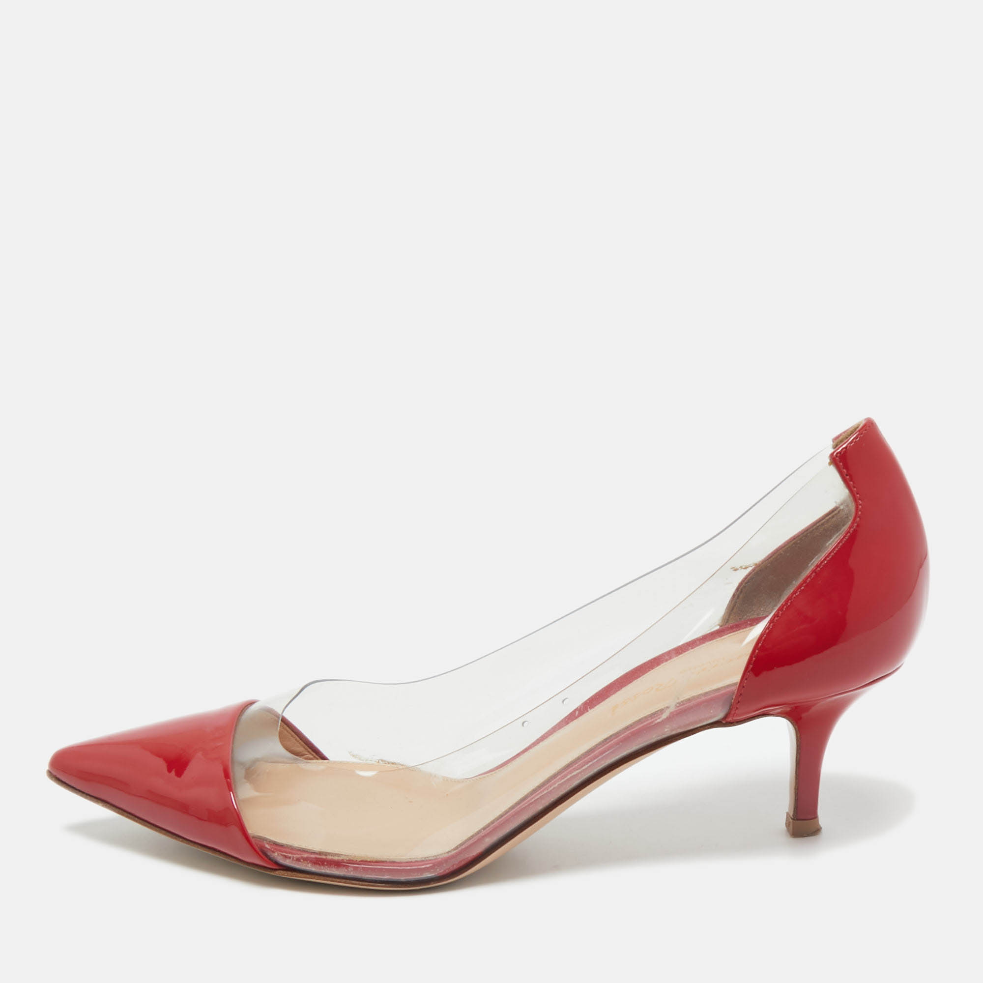 Gianvito Rossi Transparent/Red Patent Leather and PVC Plexi Pumps Size 37.5, Pumps - Luxury Closet catalog