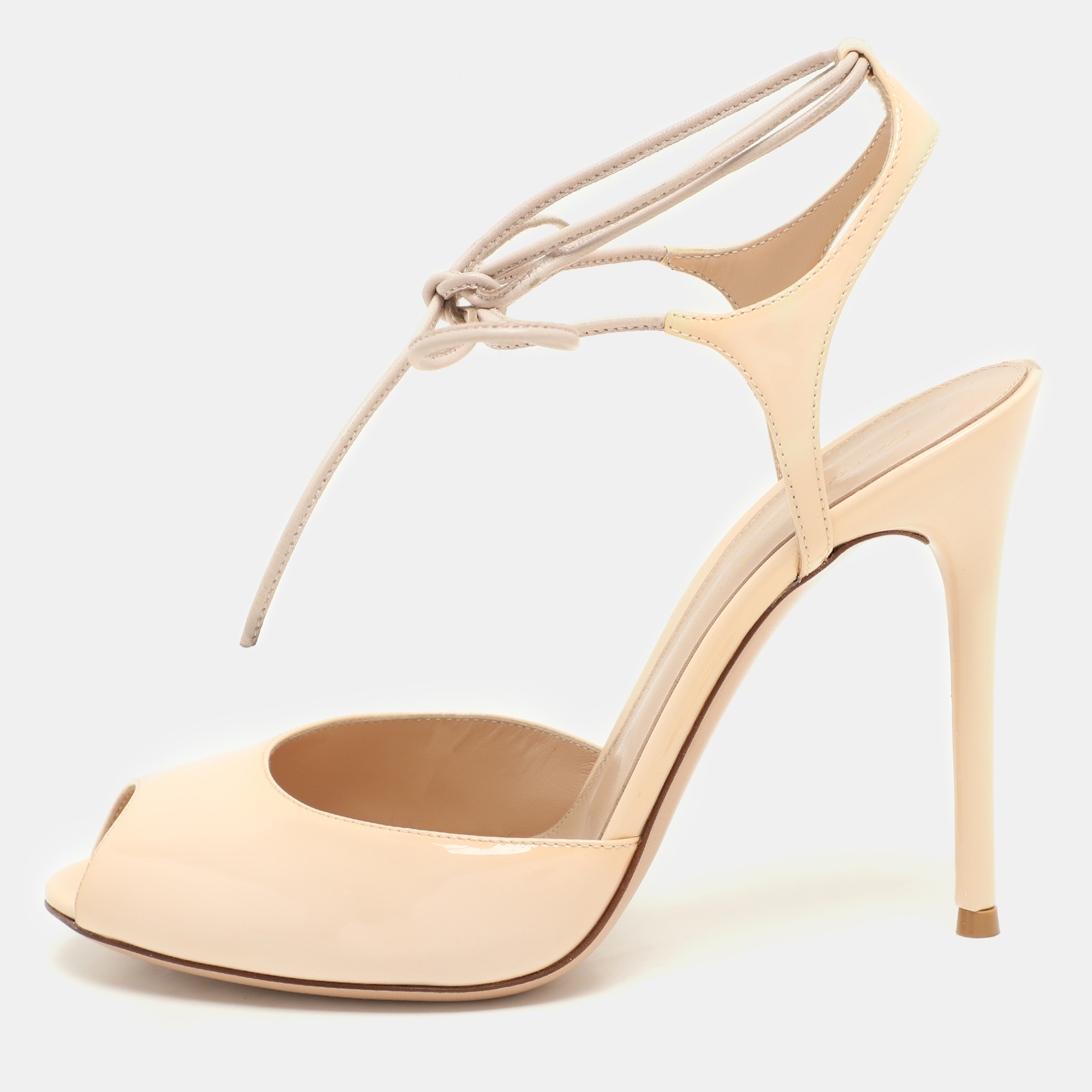 Gianvito Rossi Beige Patent Leather Peep Toe Ankle Strap Sandals Size 38.5, Pumps - Luxury Closet catalog