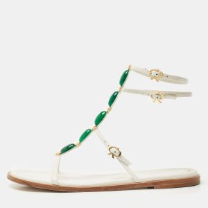 Gianvito Rossi White Leather Embellished Flat Ankle Wrap Sandals Size 41, Sandals - Luxury Closet catalog