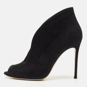 Gianvito Rossi Black Suede Vamp Peep Toe Booties Size 38.5, Boots - Luxury Closet catalog