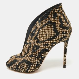 Gianvito Rossi Black/Gold Crystal Embellished and Suede Vamp Peep Toe Booties Size 39, Boots - Luxury Closet catalog