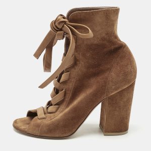 Gianvito Rossi Brown Suede Ankle Length Boots Size 37.5, Boots - Luxury Closet catalog