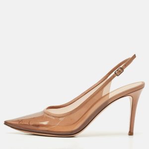 Gianvito Rossi Brown Leather and PVC Kyle Pointed Toe Slingback Pumps Size 41.5, Pumps - Luxury Closet catalog