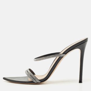 Gianvito Rossi Black Leather Crystal Embellished Cannes Slide Sandals Size 41, Sandals - Luxury Closet catalog