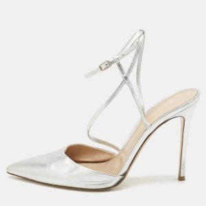Gianvito Rossi Silver Leather Pointed Toe Ankle Strap Pumps Size 41, Pumps - Luxury Closet catalog