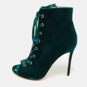 Gianvito Rossi Green Velvet Miral Open Toe Ankle Boots Size 41, Boots - Luxury Closet catalog