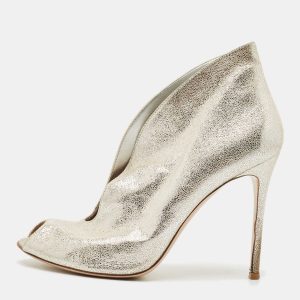 Gianvito Rossi Silver Suede Peep Toe Ankle Booties Size 41, Boots - Luxury Closet catalog