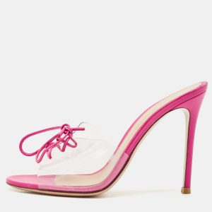 Gianvito Rossi Transparent/Pink PVC and Leather Lace Up Slide Sandals Size 39, Sandals - Luxury Closet catalog