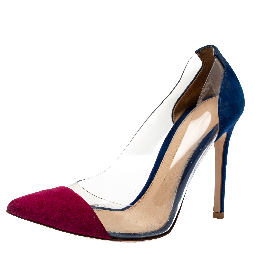 Gianvito Rossi Burgundy/Blue Suede and PVC Plexi Pumps Size 36, Pumps - Luxury Closet catalog
