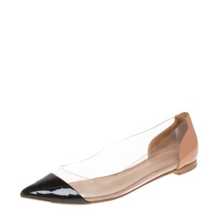 Gianvito Rossi Black PVC and Patent Leather Plexi Pointed Toe Ballet Flats Size 37.5, Flats - Luxury Closet catalog