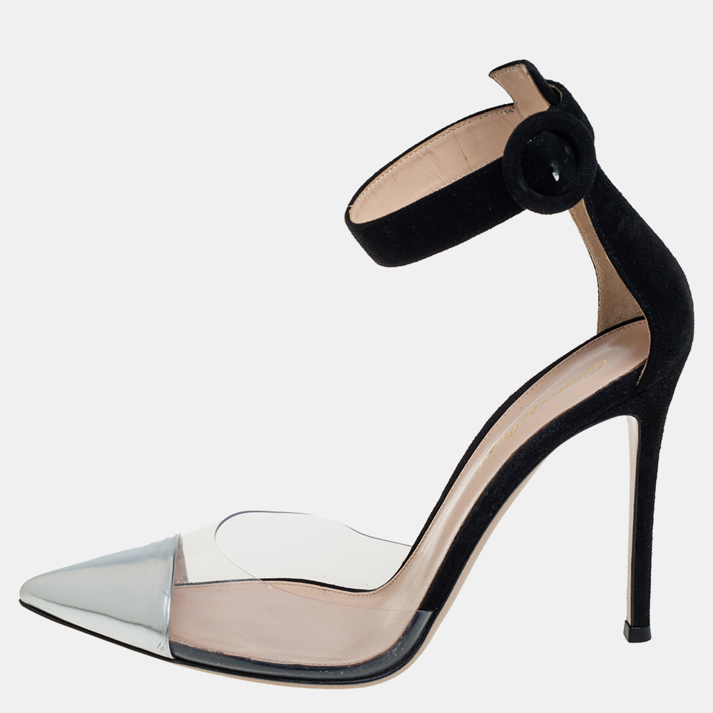 Gianvito Rossi Black/Silver Suede And PVC Ankle Strap Sandals Size 39, Sandals - Luxury Closet catalog