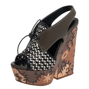 Sergio Rossi Multicolor Woven Leather and Leather Wedge Lace Up Sandals Size 37, Sandals - Luxury Closet catalog