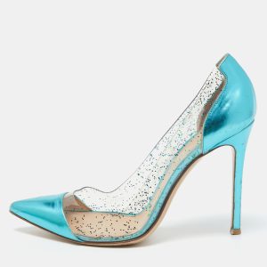 Gianvito Rossi Metallic Blue Leather and Glitter PVC Plexi Pumps Size 38.5, Pumps - Luxury Closet catalog