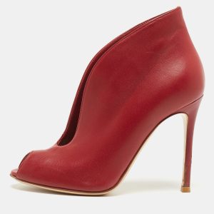 Gianvito Rossi Red Leather Vamp Peep Toe Ankle Booties Size 36, Boots - Luxury Closet catalog