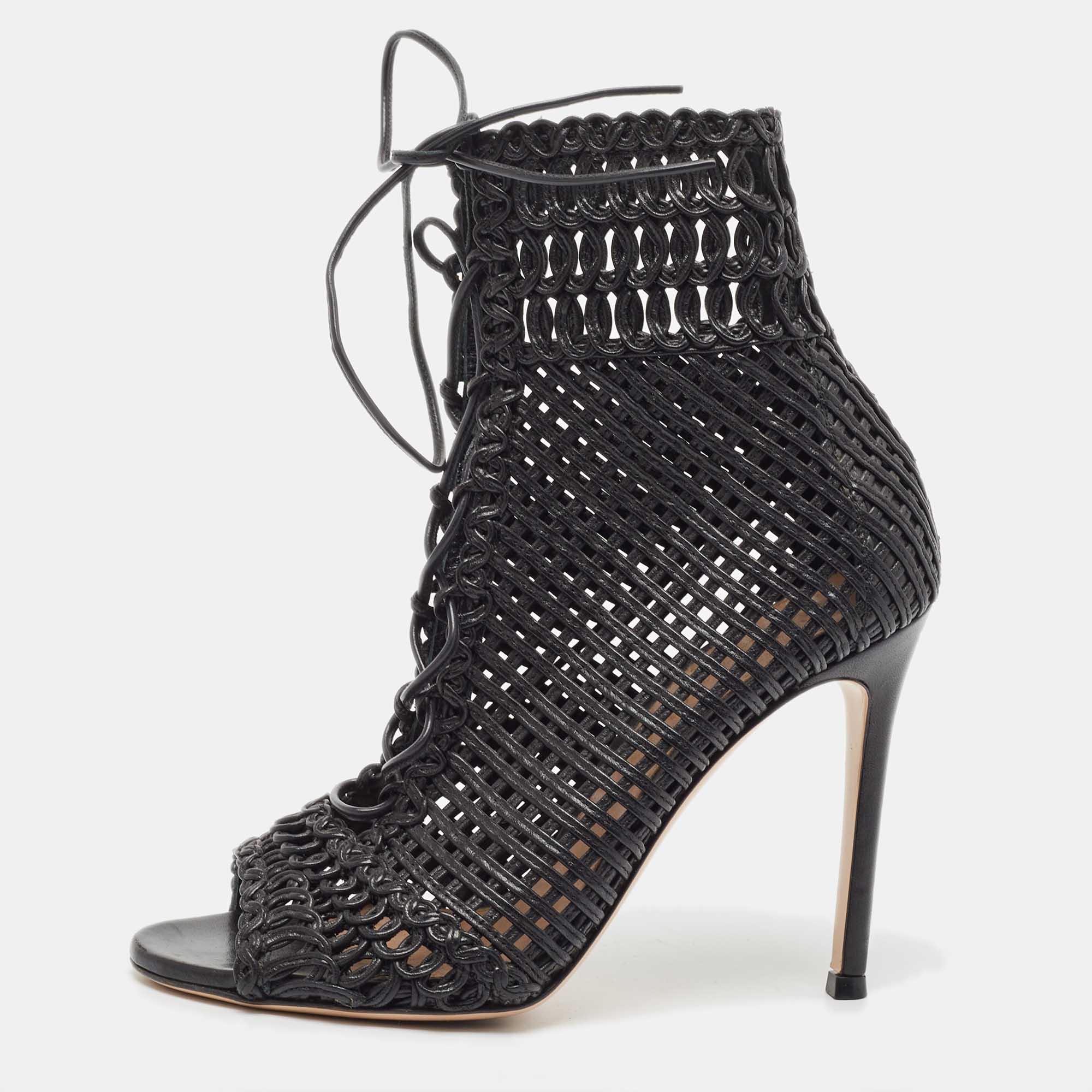 Gianvito Rossi Black Leather Woven Lace Up Sandals Size 35, Sandals - Luxury Closet catalog