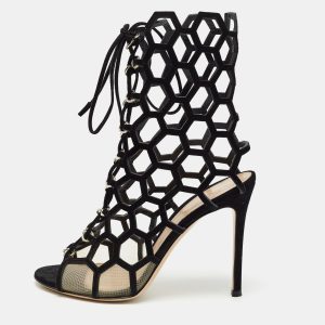 Gianvito Rossi Black Suede and Mesh Cut Out Sandals Size 37, Sandals - Luxury Closet catalog