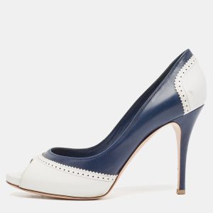 Gianvito Rossi White/Blue Leather Peep Toe Pumps Size 38, Pumps - Luxury Closet catalog