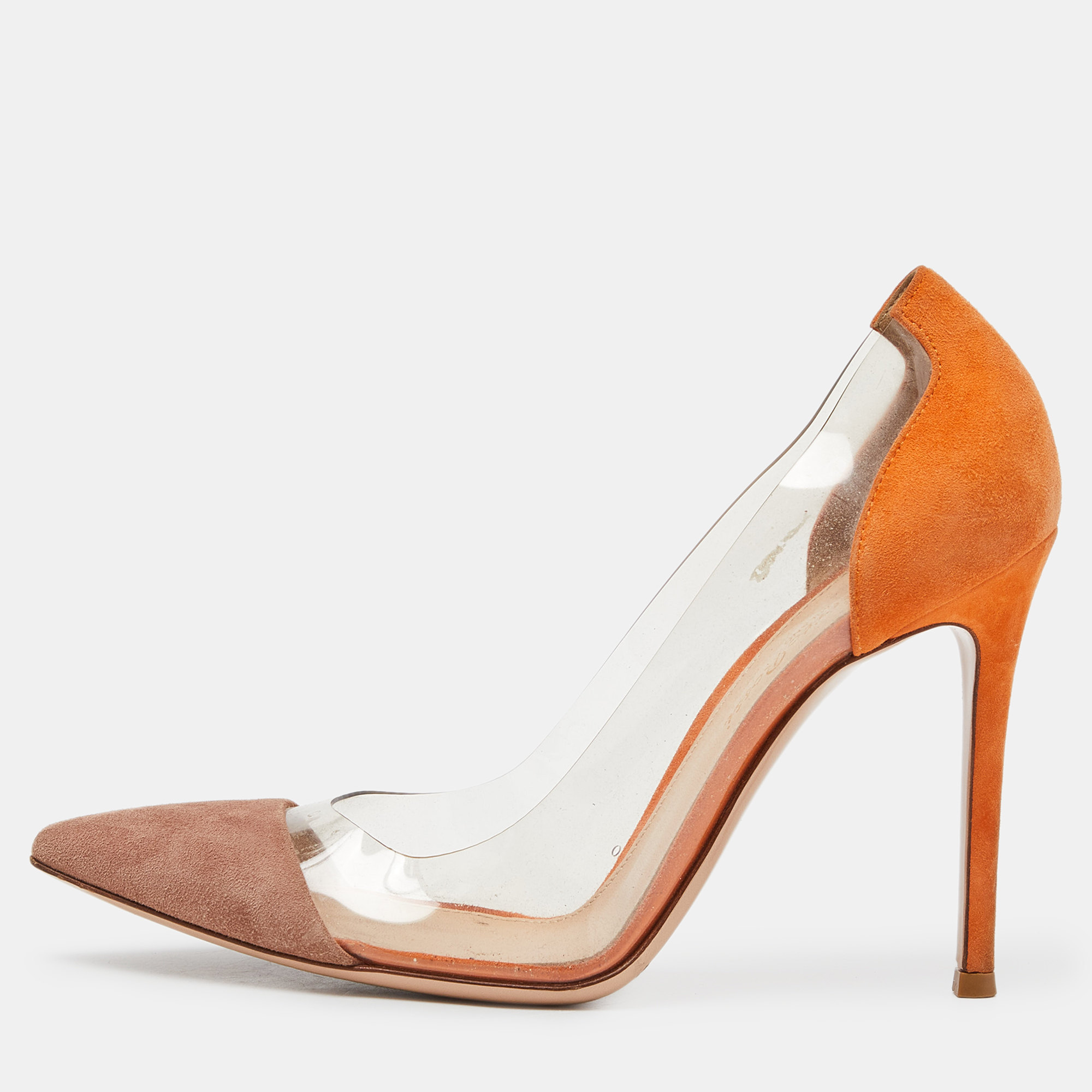 Gianvito Rossi Orange/Beige Suede and PVC Plexi Pumps Size 38, Pumps - Luxury Closet catalog