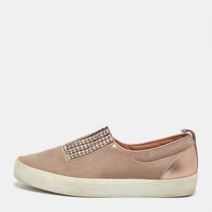 Gina Beige/Metallic Calf Hair and Leather Crystal Embellished Slip On Sneakers Size 37, Athletic Shoes & Sneakers - Luxury Closet catalog