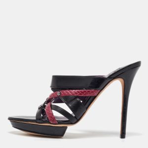 Gina Black/Maroon Leather and Snakeskin Strappy Platform Sandals Size 40, Sandals - Luxury Closet catalog