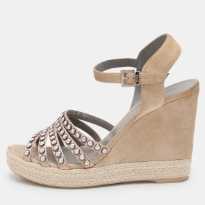 Gina Pink Satin and Suede Pearl Embellished Wedge Sandals Size 40, Sandals - Luxury Closet catalog