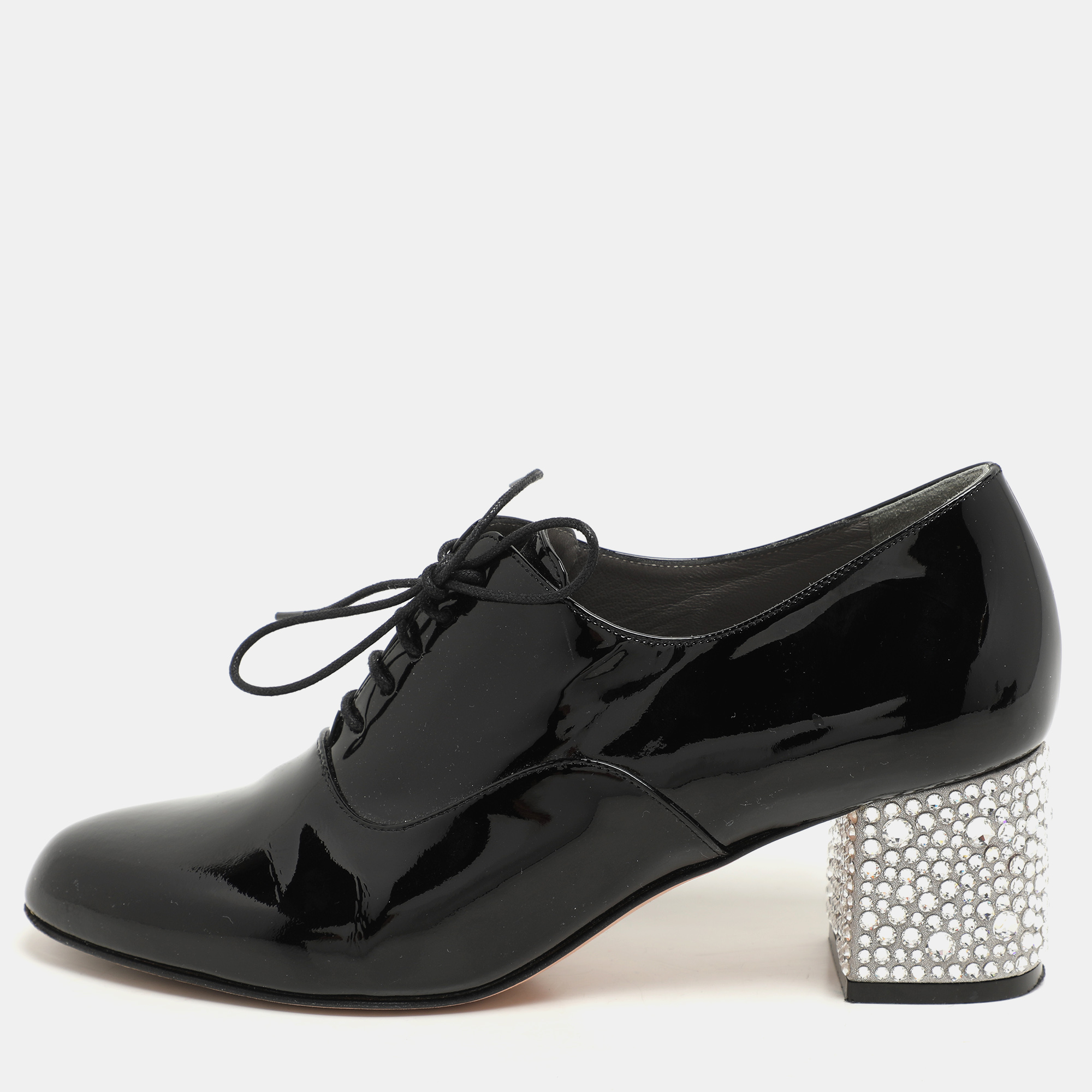 Gina Black Patent Leather Crystal Embellished Oxford Pumps Size 38, Pumps - Luxury Closet catalog