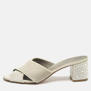 Gina Grey Velvet Cross Strap Slide Sandals Size 39, Sandals - Luxury Closet catalog