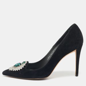 Gina Black Suede Giada Crystal Embellished Pointed Toe Pumps Size 38, Pumps - Luxury Closet catalog