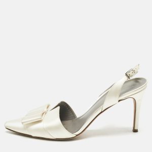 Gina Off White Satin Pointed Toe Slingback Pumps Size 38.5, Pumps - Luxury Closet catalog