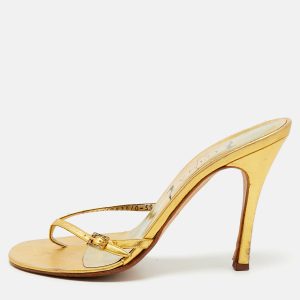 Gina Gold Leather Thong Sandals Size 38.5, Sandals - Luxury Closet catalog