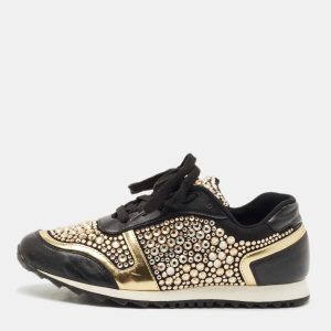 Gina Black Leather/Satin Luminosa Swarovski Sneakers Size 38, Athletic Shoes & Sneakers - Luxury Closet catalog