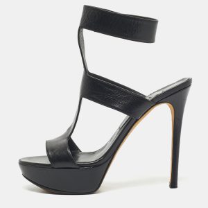 Gina Black Leather Platform Ankle Strap Sandals Size 40, Sandals - Luxury Closet catalog