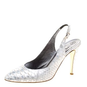 Gina Silver Chrome Python Slingback Sandals Size 40, Sandals - Luxury Closet catalog
