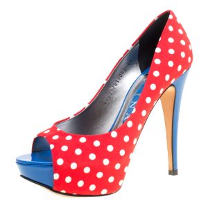 Gina Tricolor Polka Dot Print Canvas Peep Toe Platform Pumps Size 37.5, Pumps - Luxury Closet catalog